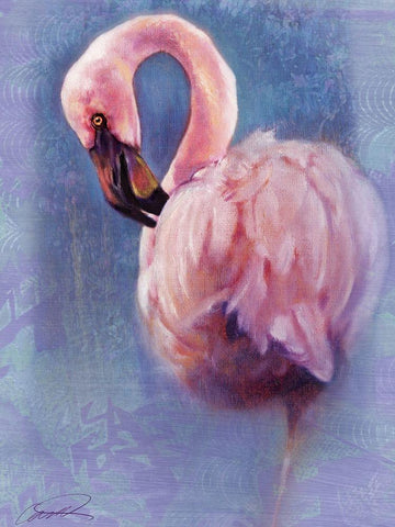 Pretty in Pink Flamingo Black Ornate Wood Framed Art Print with Double Matting by Campbell, Robert