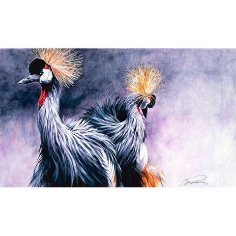 Crowned Cranes Black Modern Wood Framed Art Print with Double Matting by Campbell, Robert
