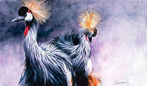 Crowned Cranes White Modern Wood Framed Art Print with Double Matting by Campbell, Robert