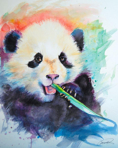 Panda Party White Modern Wood Framed Art Print with Double Matting by Campbell, Robert