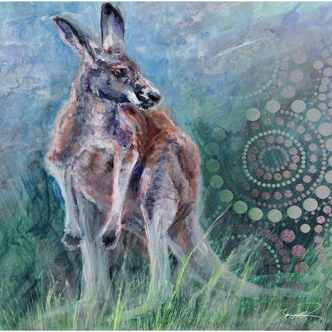 Red Kangaroo Black Modern Wood Framed Art Print with Double Matting by Campbell, Robert