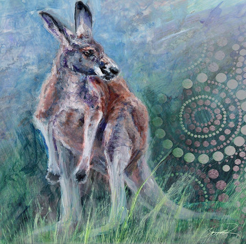 Red Kangaroo White Modern Wood Framed Art Print with Double Matting by Campbell, Robert