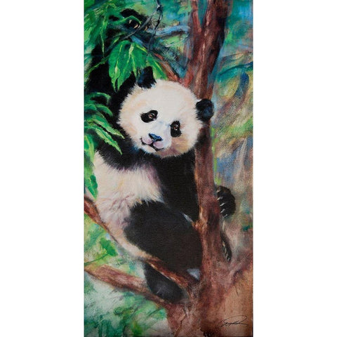 Panda Playtime Black Modern Wood Framed Art Print with Double Matting by Campbell, Robert