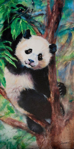 Panda Playtime Black Ornate Wood Framed Art Print with Double Matting by Campbell, Robert