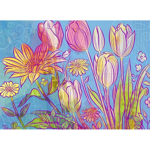 Rebel Yell Tulips Black Modern Wood Framed Art Print by Naskrent, Delores