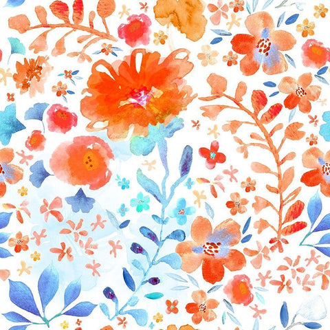 Scarlet and Sky Garden Gold Ornate Wood Framed Art Print with Double Matting by Naskrent, Delores