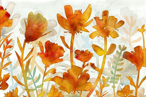 Acapuluca Golden Garden White Modern Wood Framed Art Print with Double Matting by Naskrent, Delores