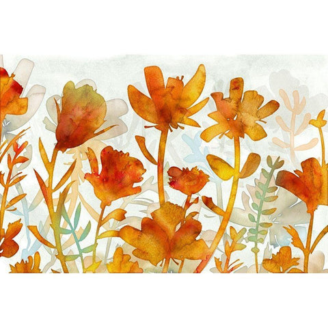 Acapuluca Golden Garden White Modern Wood Framed Art Print by Naskrent, Delores