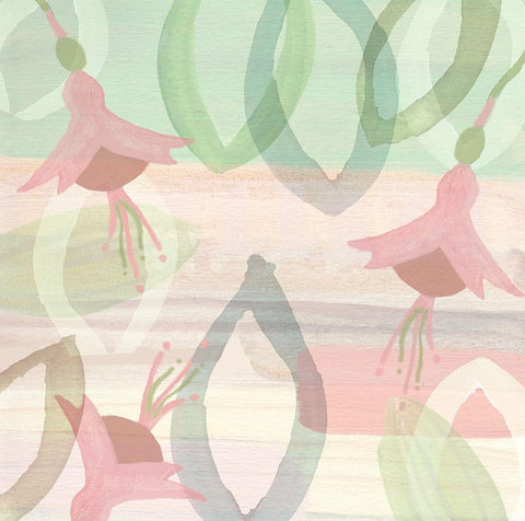 Blush and Mint Dancing Flowers White Modern Wood Framed Art Print with Double Matting by Kouta, Flora