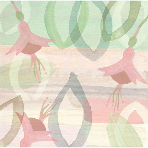 Blush and Mint Dancing Flowers White Modern Wood Framed Art Print by Kouta, Flora