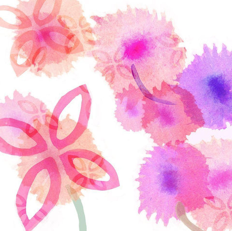 Pink Poppies II White Modern Wood Framed Art Print with Double Matting by Kouta, Flora