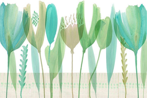 Serene Greens III White Modern Wood Framed Art Print with Double Matting by Kouta, Flora