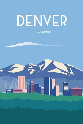 Denver travel poster White Modern Wood Framed Art Print with Double Matting by ARCTIC FRAME