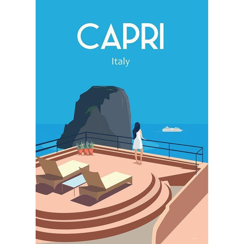 Capri Italy travel poster White Modern Wood Framed Art Print by ARCTIC FRAME