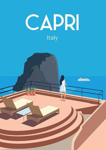 Capri Italy travel poster Black Ornate Wood Framed Art Print with Double Matting by ARCTIC FRAME