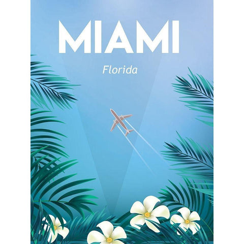 Miami travel poster White Modern Wood Framed Art Print by ARCTIC FRAME