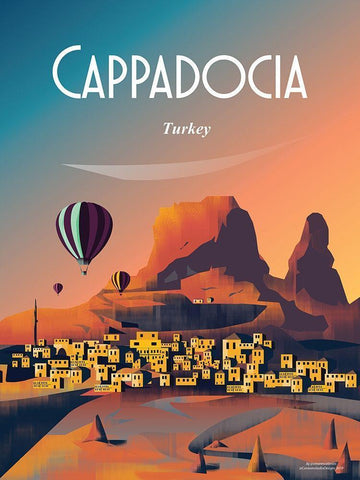 cappadocia turkey travel poster Black Ornate Wood Framed Art Print with Double Matting by ARCTIC FRAME