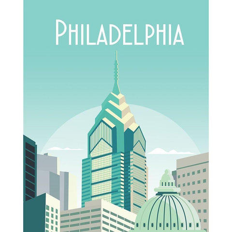 philadelphia travel poster Black Modern Wood Framed Art Print with Double Matting by ARCTIC FRAME