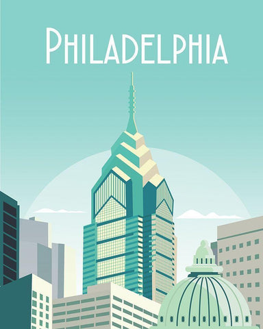 philadelphia travel poster White Modern Wood Framed Art Print with Double Matting by ARCTIC FRAME