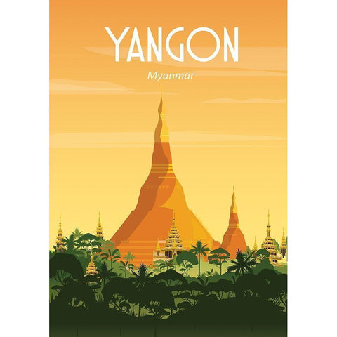 Yangon myanmar travel poster Black Modern Wood Framed Art Print with Double Matting by ARCTIC FRAME