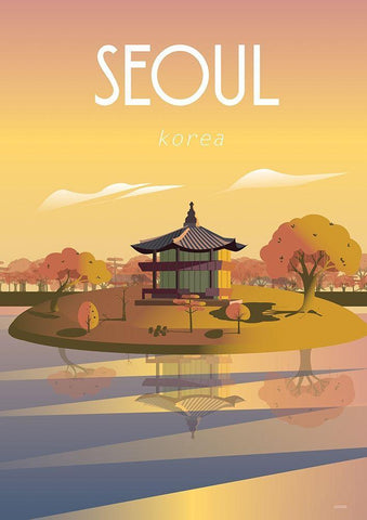 seoul travel poster White Modern Wood Framed Art Print with Double Matting by ARCTIC FRAME