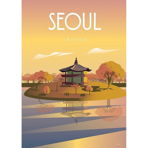 seoul travel poster Black Modern Wood Framed Art Print with Double Matting by ARCTIC FRAME