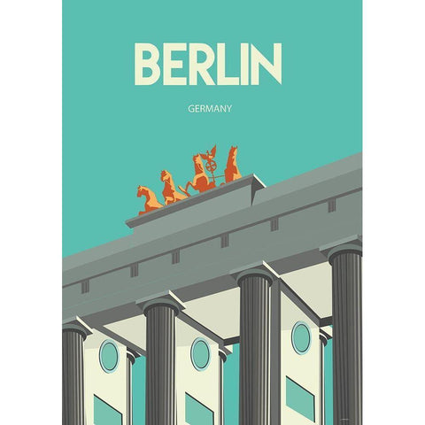 Berlin travel poster Black Modern Wood Framed Art Print with Double Matting by ARCTIC FRAME