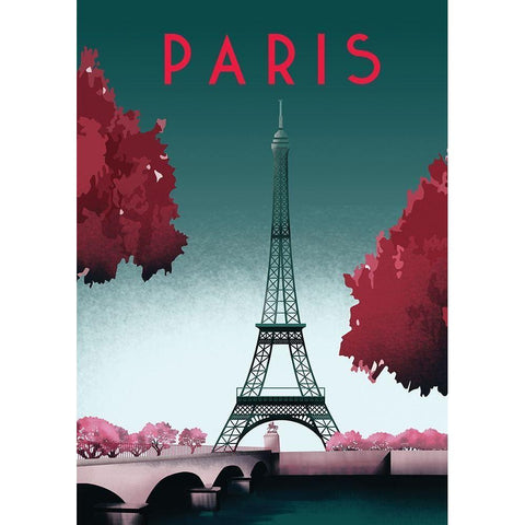 paris travel poster Black Modern Wood Framed Art Print with Double Matting by ARCTIC FRAME