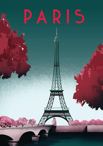 paris travel poster White Modern Wood Framed Art Print with Double Matting by ARCTIC FRAME