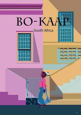 bo kaap travel poster White Modern Wood Framed Art Print with Double Matting by ARCTIC FRAME