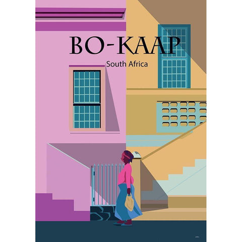 bo kaap travel poster White Modern Wood Framed Art Print by ARCTIC FRAME