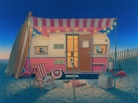 Happy Campers Black Ornate Wood Framed Art Print with Double Matting by Courtney, Richard