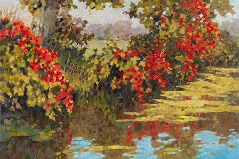 Stream Side II Black Ornate Wood Framed Art Print with Double Matting by Reynolds, Graham