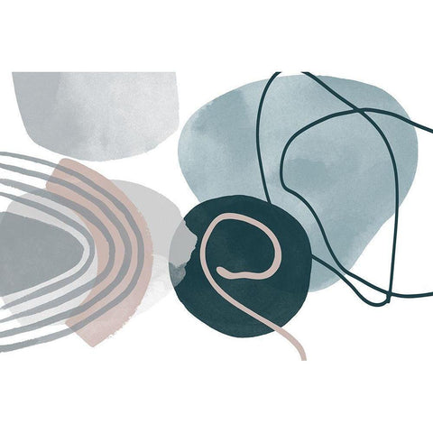 Blue Lines Minimalism I Black Modern Wood Framed Art Print with Double Matting by Orlov, Irena