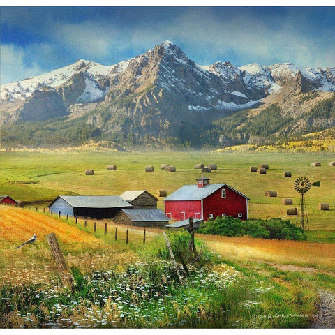 Western Farm  White Modern Wood Framed Art Print by Vest, Christopher
