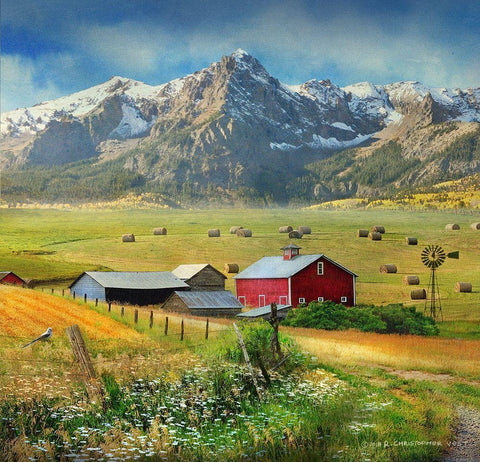 Western Farm  Black Ornate Wood Framed Art Print with Double Matting by Vest, Christopher