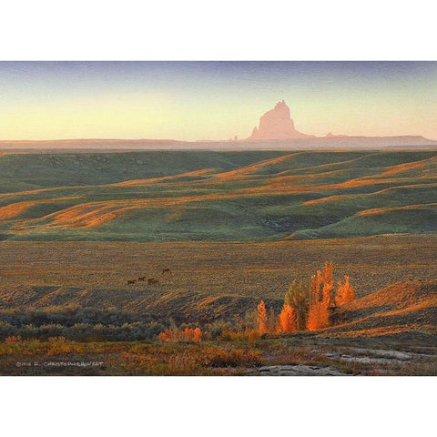 Rolling Hills Shiprock Dawn Gold Ornate Wood Framed Art Print with Double Matting by Vest, Christopher