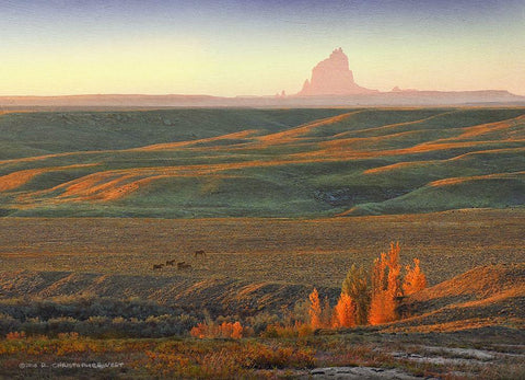 Rolling Hills Shiprock Dawn White Modern Wood Framed Art Print with Double Matting by Vest, Christopher