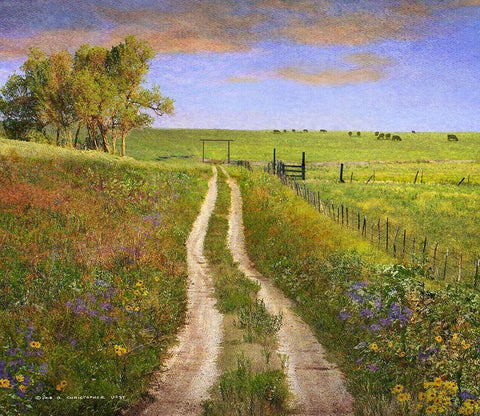 Road and Cows Kansas Black Ornate Wood Framed Art Print with Double Matting by Vest, Christopher