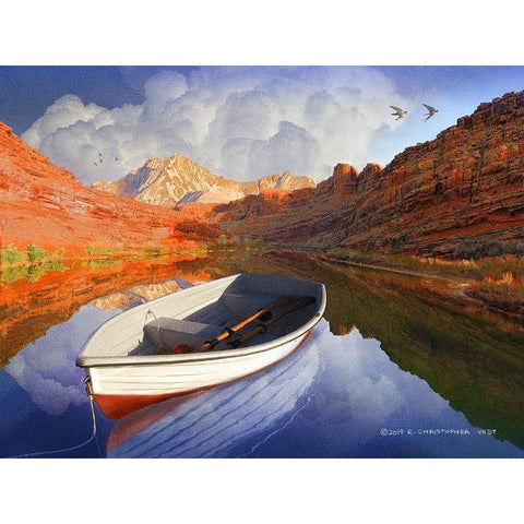 Colorado River Boat Black Modern Wood Framed Art Print with Double Matting by Vest, Christopher