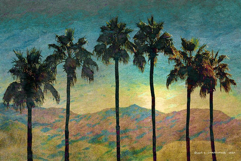 Row of Palms Pastel Black Ornate Wood Framed Art Print with Double Matting by Vest, Christopher