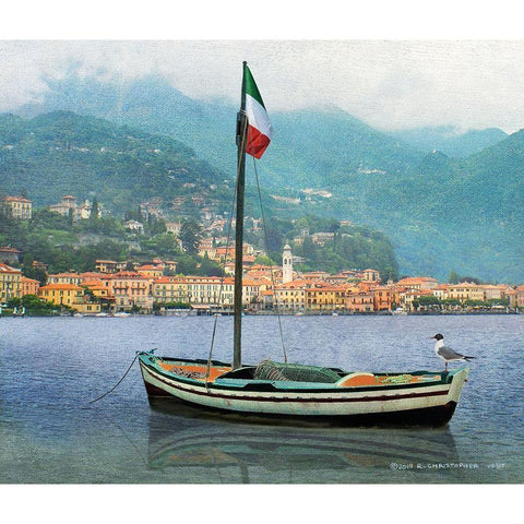 Village on Como with Boat Black Modern Wood Framed Art Print by Vest, Christopher