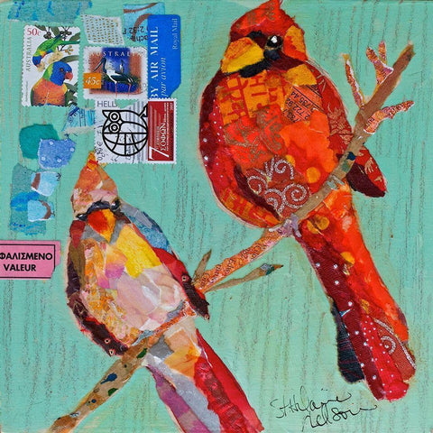 Lovebirds Cardinals White Modern Wood Framed Art Print by St Hilaire, Elizabeth