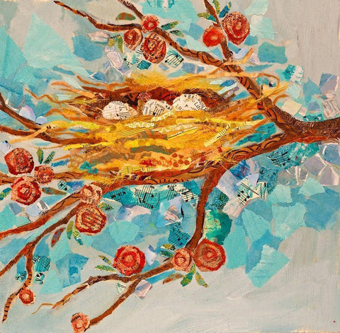 Nest with Buds Black Ornate Wood Framed Art Print with Double Matting by St Hilaire, Elizabeth