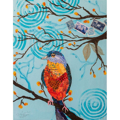 Bunting on Blue Black Modern Wood Framed Art Print with Double Matting by St Hilaire, Elizabeth