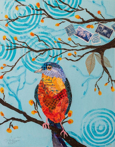 Bunting on Blue Black Ornate Wood Framed Art Print with Double Matting by St Hilaire, Elizabeth