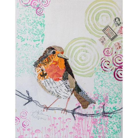 Robin on White Gold Ornate Wood Framed Art Print with Double Matting by St Hilaire, Elizabeth