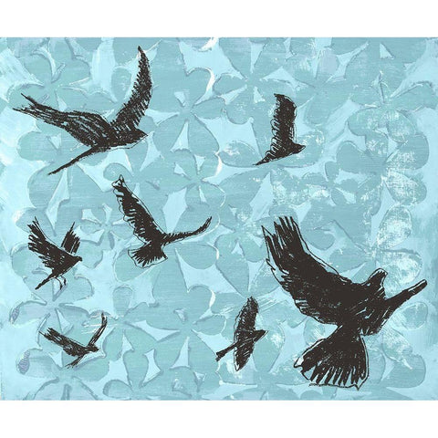 Birds on Light Blue Black Modern Wood Framed Art Print by St Hilaire, Elizabeth