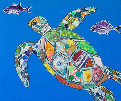 Blue Sea Turtle White Modern Wood Framed Art Print with Double Matting by St Hilaire, Elizabeth