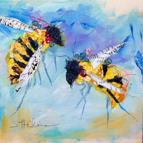 Two Bees-You and Me White Modern Wood Framed Art Print by St Hilaire, Elizabeth
